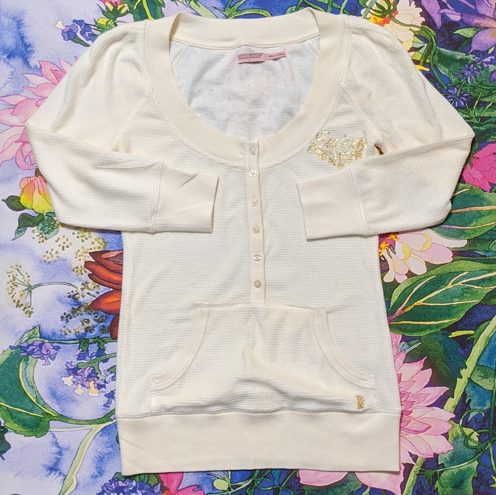 Juicy Couture gold rhinestone logo velour thermal 3/4 LS Small